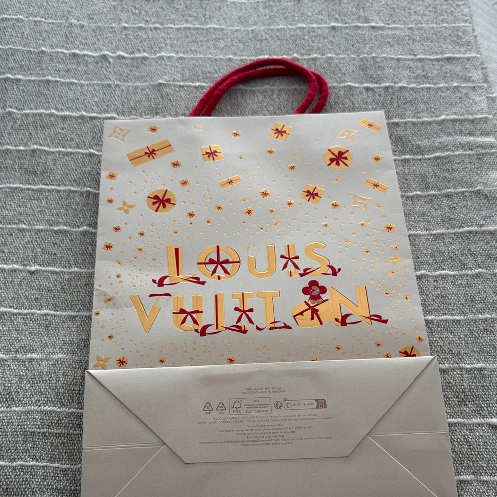 Louis Vuitton Cream Gift Bag with Red and Gold Design
